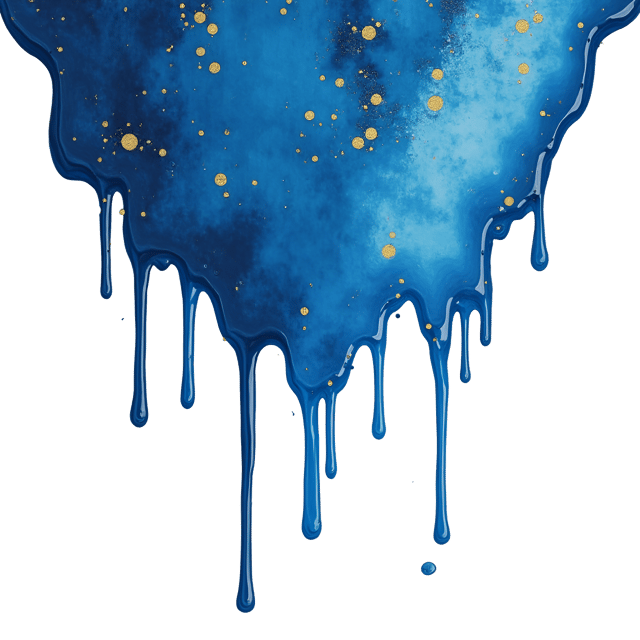 Free transparent PNG: Ultramarine and Cerulean Watercolor Drip with Golden Highlights on Transparent Background