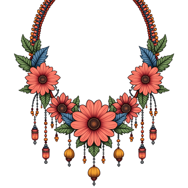 Free transparent PNG: Glowing Bohemian Flower Necklace Clipart with Intricate Beadwork