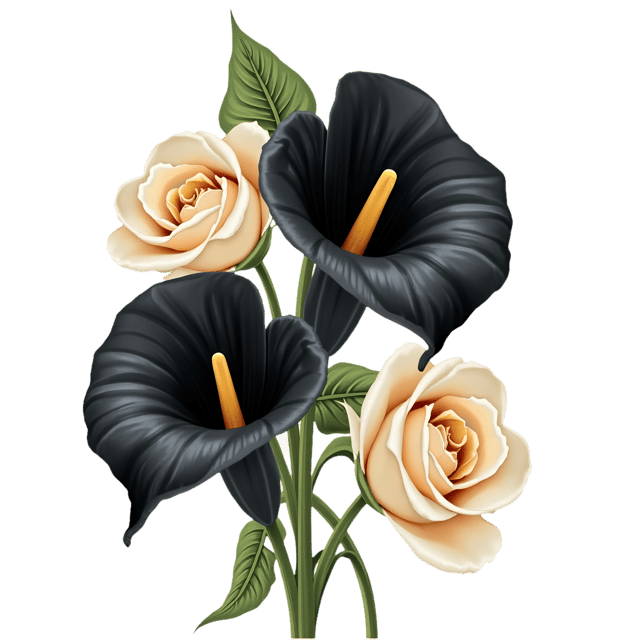 Free transparent PNG: Black Calla Lilies with Pale Cream Roses  Floral Clipart, free transparent png download