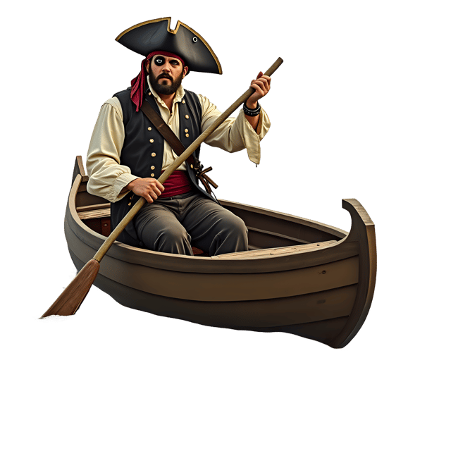 Free transparent PNG: Pirate in a Rowboat PNG  Nautical Adventure Clipart for Kids  Themed Designs