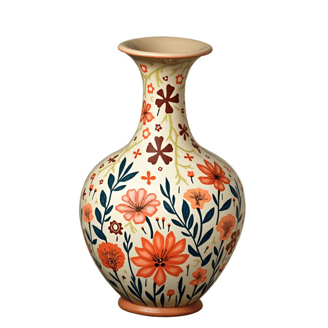 Free transparent PNG: Bohemian-Inspired Hand-Painted Ceramic Vase with Floral and Nature Motifs