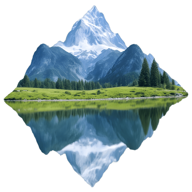 Free transparent PNG: Dramatic Mountains and Still River Reflection PNG Background