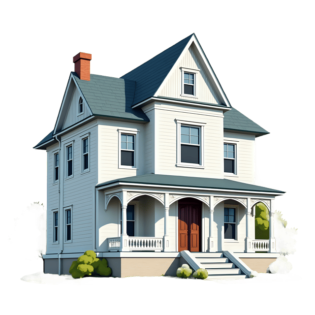 Free transparent PNG: Victorian Home PNG with Wraparound Porch and Ornate Trim for Historic and Decorative Uses