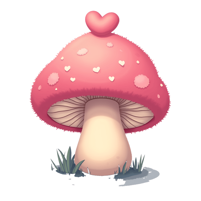 Free transparent PNG: Playful Pink Mushroom with Heart-Shape Cap Illustration for Creative Projects