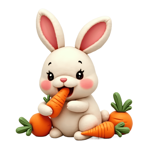 Free transparent PNG: Sweet Needle-Felted Rabbit Nibbling on Carrots PNG Illustration for Nursery Decor and Crafts