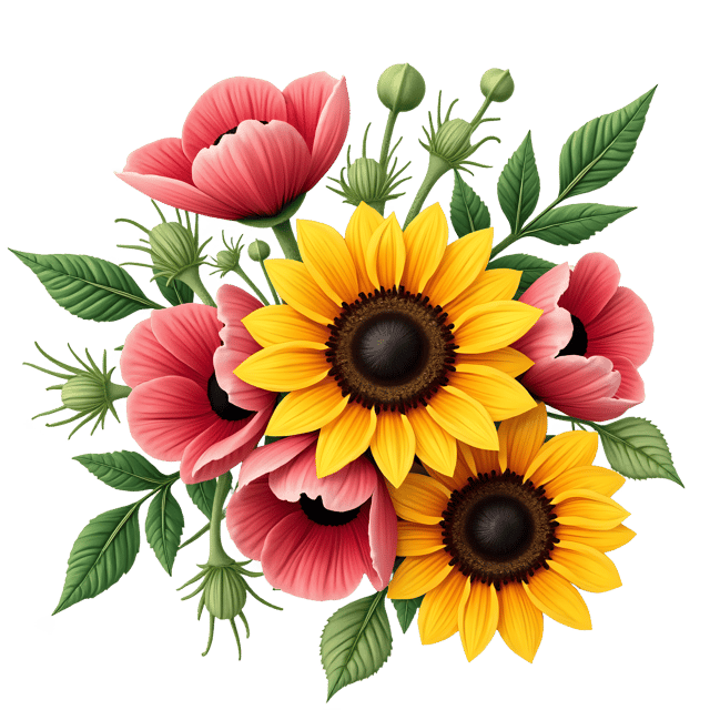 Free transparent PNG: Sweet Peas and Sunflowers PNG Design with Transparent Background