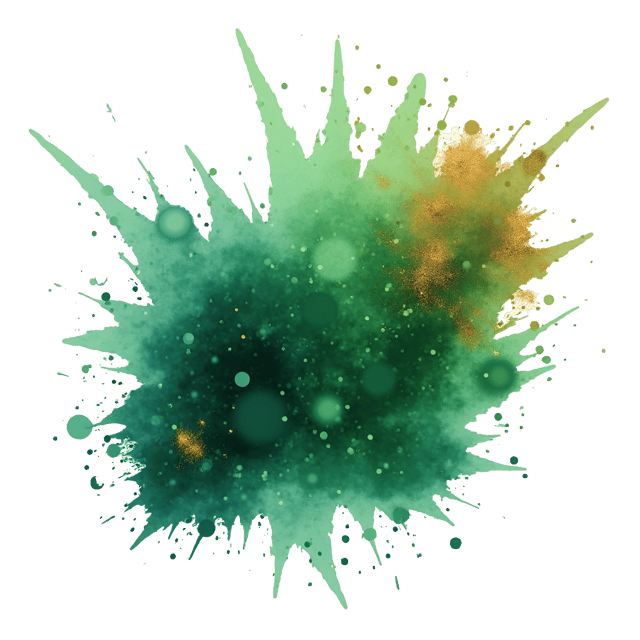 Free transparent PNG: Mystical Green and Gold Splatter Illustration with Shimmer for Magical Artwork