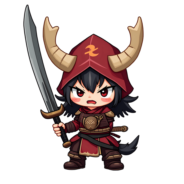 Free transparent PNG: Fierce Amigurumi Warrior Holding a Sword PNG with Transparent Background