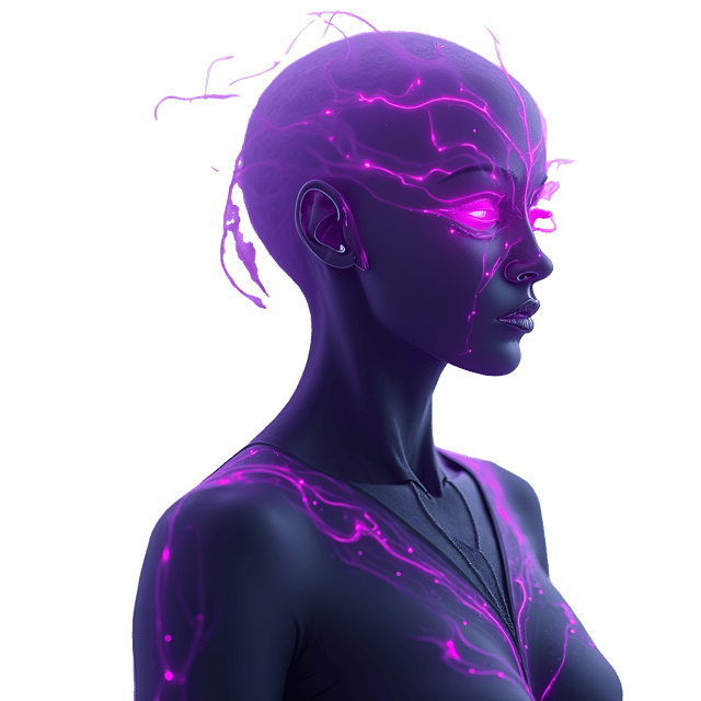 Free transparent PNG: Mysterious Humanoid Figure with Glowing Purple Aura Illustration