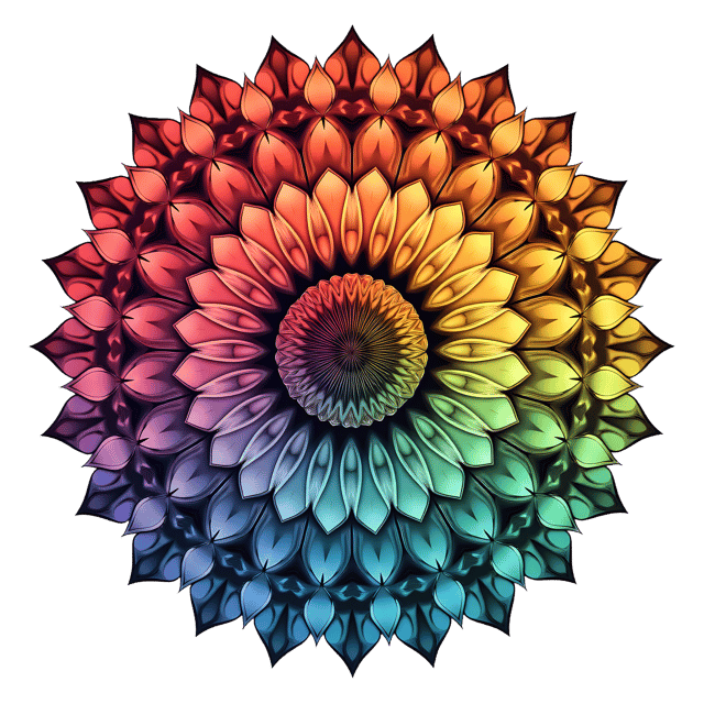 Free transparent PNG: Breathtaking Rainbow Mandala with Overlapping Circles and Vibrant Shades
