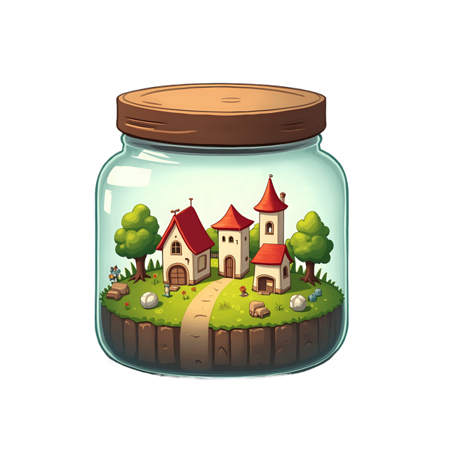 Free transparent PNG: Tiny Village Jar Scene PNG with Transparent Background for Decorative and Craft Uses