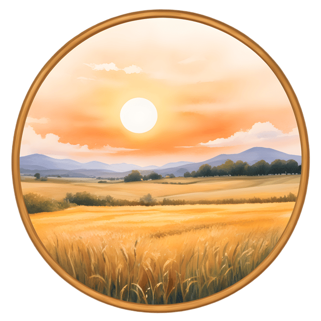 Free transparent PNG: Golden Fields Sunset Circular Frame PNG Image for Artistic and Decorative Use