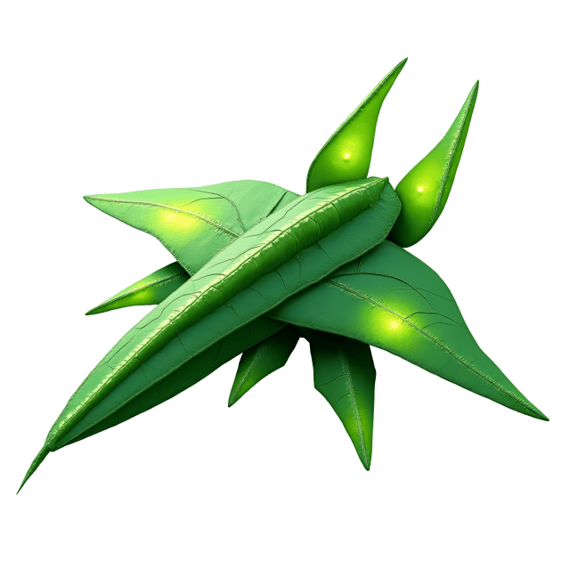 Free transparent PNG: Vivid Green Spaceship with Leaf Wings and Crystal Tips on White Background