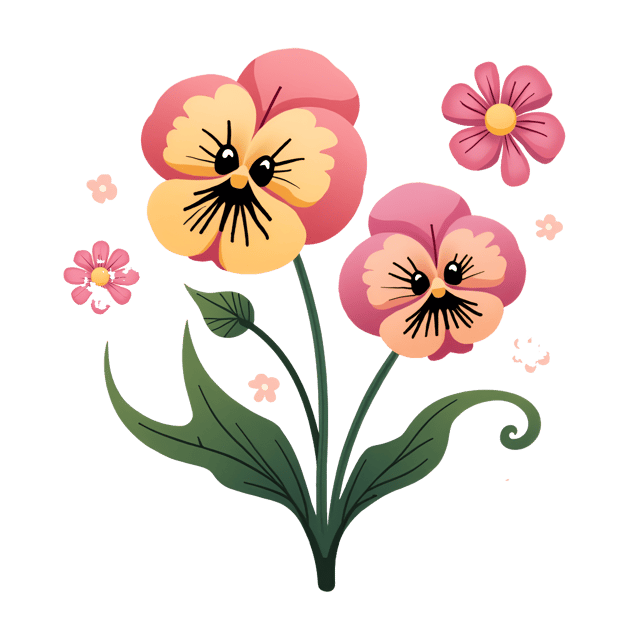 Free transparent PNG: Playful Pansy Clipart with Whimsical Face Designs on Delicate Petals