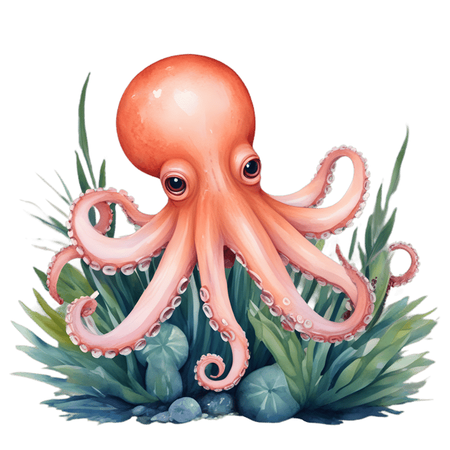 Free transparent PNG: Octopus Hiding Among Underwater Plants PNG with Transparent Background
