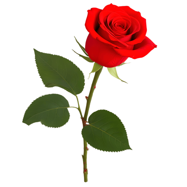 Free transparent PNG: Single Red Rose with Green Leaves PNG Transparent Background