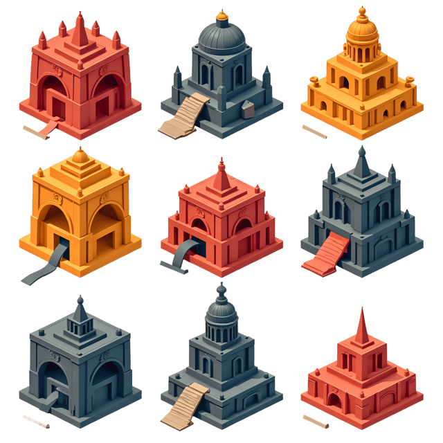 Free transparent PNG: Intricate 3D Structures PNG with Bold Contrasting Colors for Creative Use