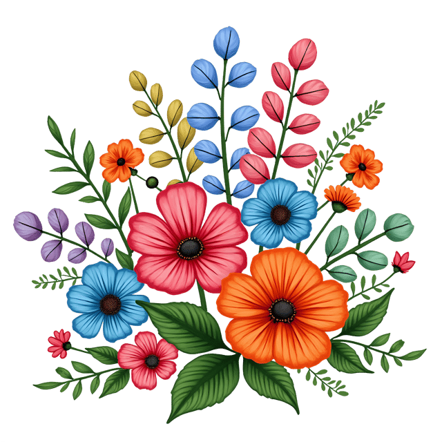 Free transparent PNG: Whimsical Hand-Drawn Colorful Flower Bouquet PNG with Transparent Background