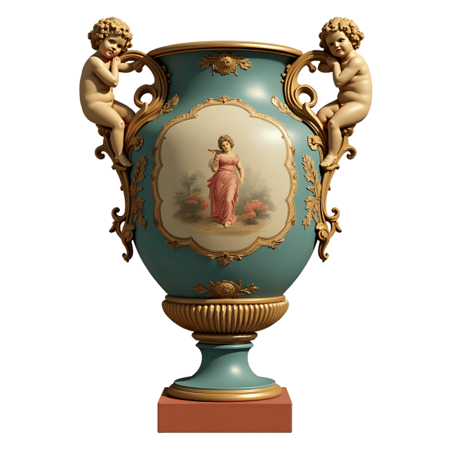 Free transparent PNG: Grand Estate Vase with Scrollwork and Cherubs - Transparent PNG Background