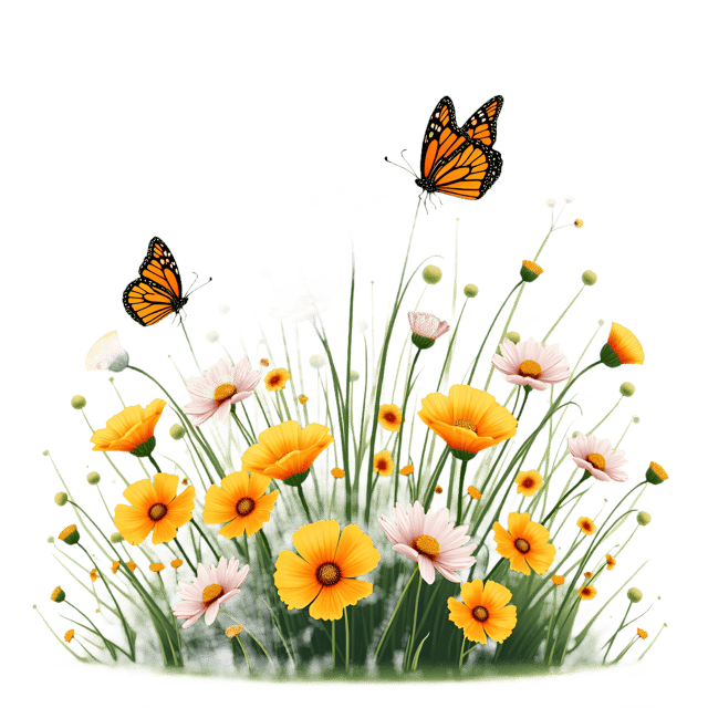 Free transparent PNG: Spring Meadow Arrangement  Flower Clipart with Butterflies, free downloadable png
