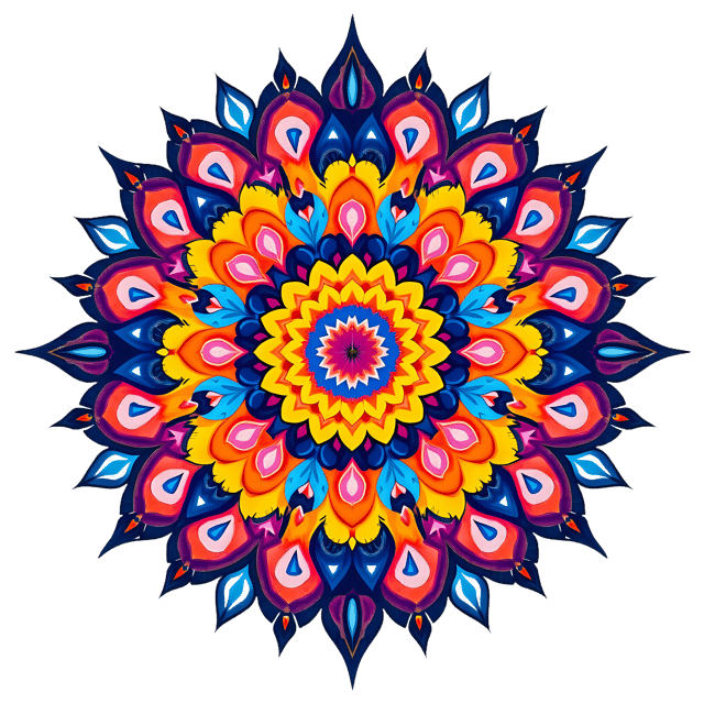 Free transparent PNG: Radiant Multicolored Mandala with Intricate Paisley Designs on Transparent Background
