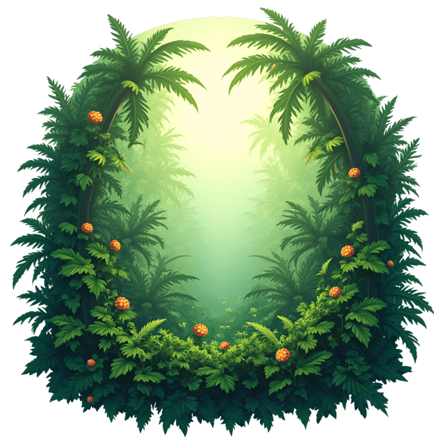 Free transparent PNG: Tropical Rainforest Bird Illustration with Dense Vegetation and Green Halo