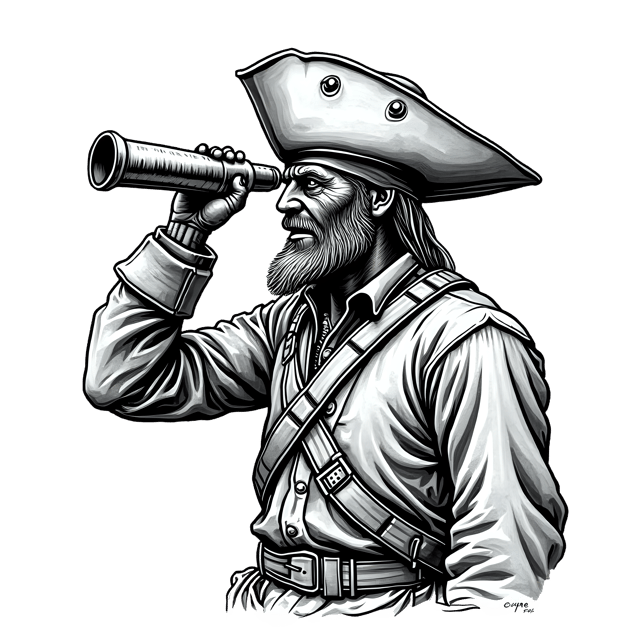 Free transparent PNG: Pirate with Spyglass Illustration for Nautical and Adventure Themes