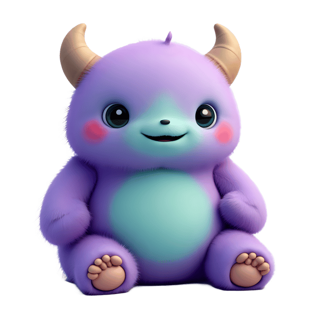 Free transparent PNG: Soft Purple and Teal Monster Doll PNG for Nursery Decor and Craft Projects