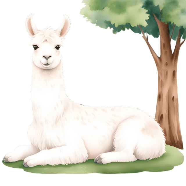 Free transparent PNG: Watercolor Llama Under Tree PNG with Transparent Background