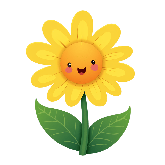 Free transparent PNG: Happy Cartoon Flower Blooming Illustration with Bright Yellow Petals and Green Leaves