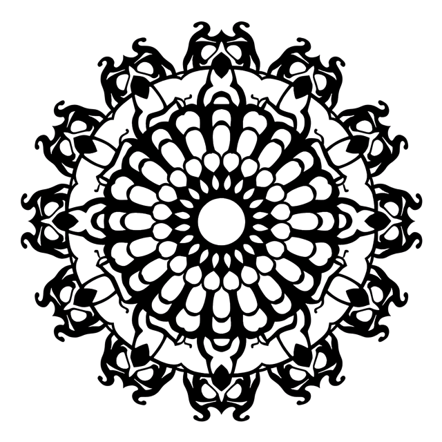 Free transparent PNG: Symmetrical Mandala Clipart with Bold Black Lines and Concentric Circles