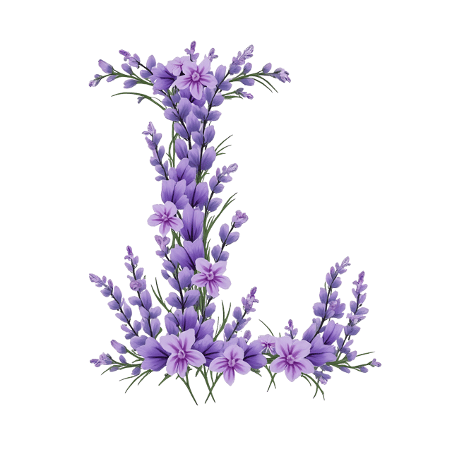 Free transparent PNG: Charming Lavender Blooms Spelling 'I' PNG Design for Floral and Decorative Use