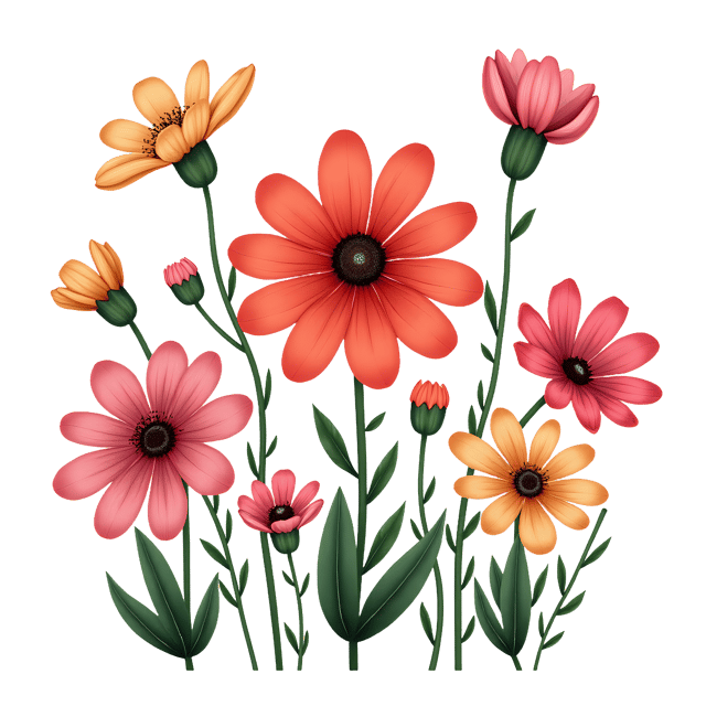 Free transparent PNG: Funky Mismatched Blooms with Exaggerated Features PNG