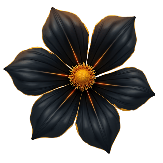 Free transparent PNG: Magnificent Deep Black Petals with Golden Tips and Soft Glow - Beautiful Illustration Clipart on Transparent Background