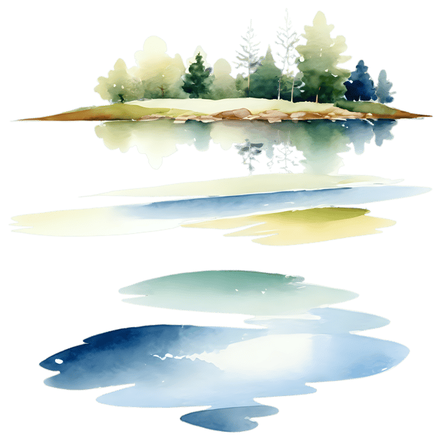 Free transparent PNG: Tranquil Watercolor Lake Landscape PNG - Transparent Background Illustration for Nature Lovers