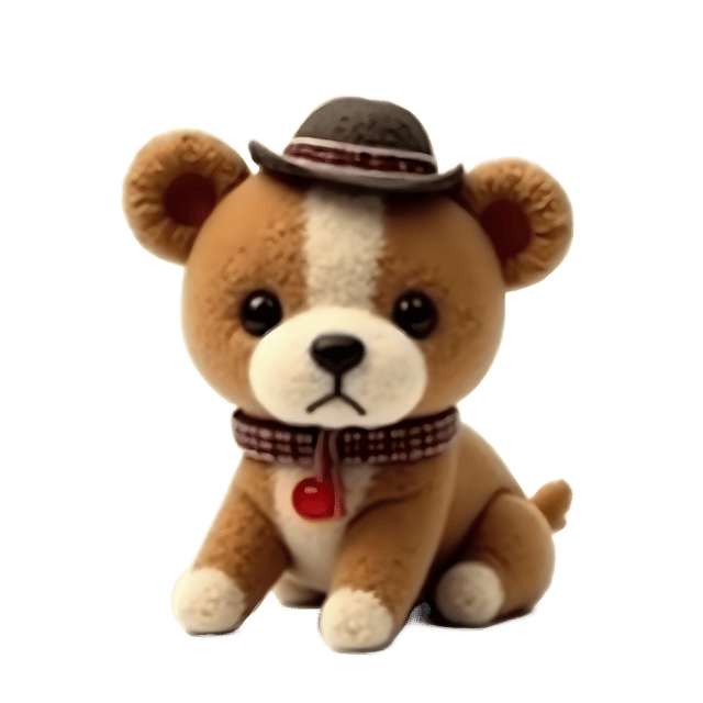 Free transparent PNG: Loyal Needle Felted Dog in Tiny Hat PNG with Transparent Background