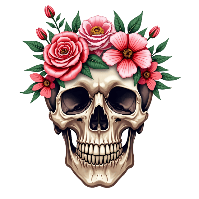 Free transparent PNG: Elegant Floral Skull with Roses and Lilies PNG