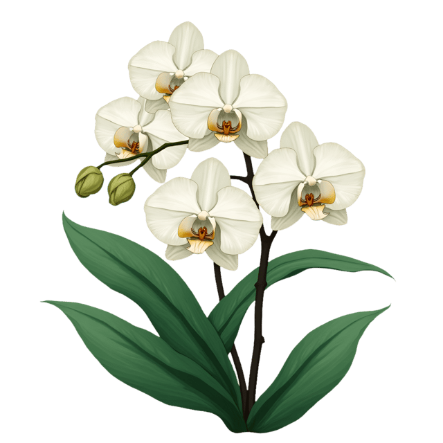 Free transparent PNG: White Orchids with Emerald Green Foliage  Botanical Clipart, free transparent png download