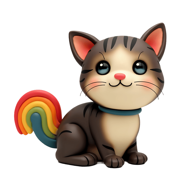 Free transparent PNG: Cute Clay Cat with Rainbow Tail PNG for Nursery and Craft Projects