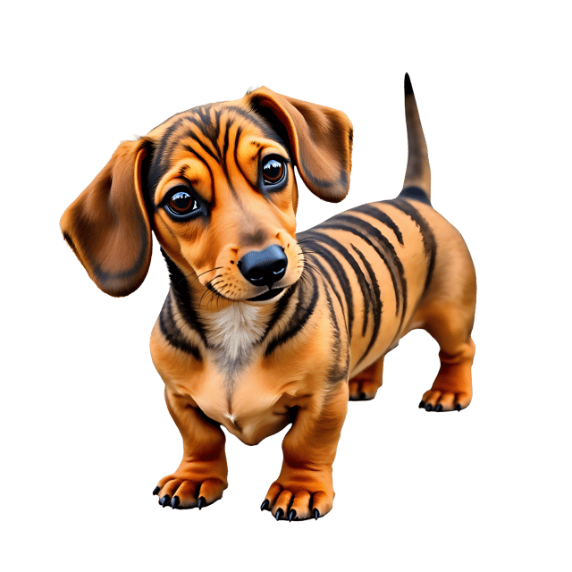 Free transparent PNG: Tiger-patterned Dachshund PNG with Transparent Background for Creative Use