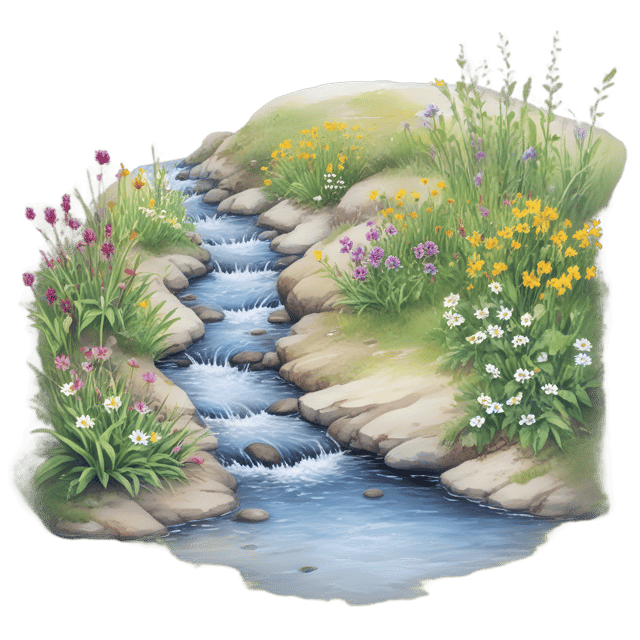 Free transparent PNG: Colorful Wildflowers and Babbling Brook PNG with Transparent Background