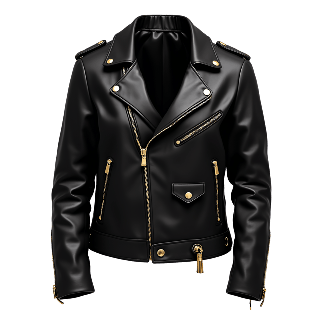 Free transparent PNG: Black Leather Jacket with Gold Accents and Classic Collar Illustration