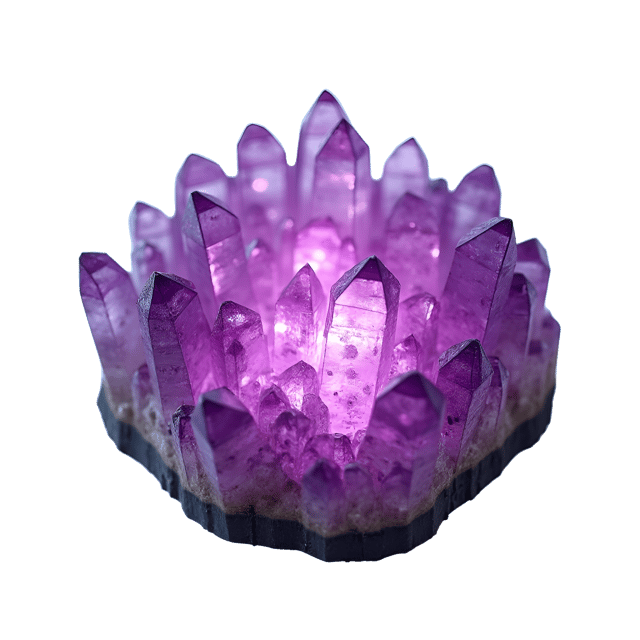 Free transparent PNG: Glowing Amethyst Crystal with Geometric Patterns - Realistic Illustration on White Background