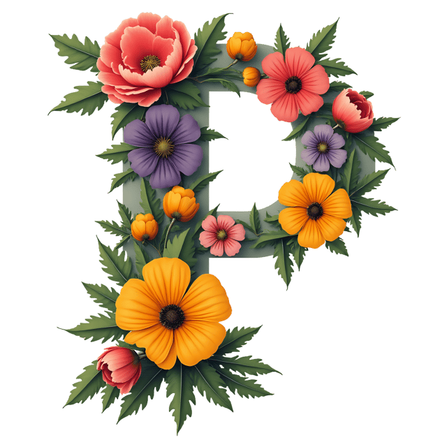 Free transparent PNG: Pansies and Peonies Spelling P PNG with Transparent Background for Floral Design