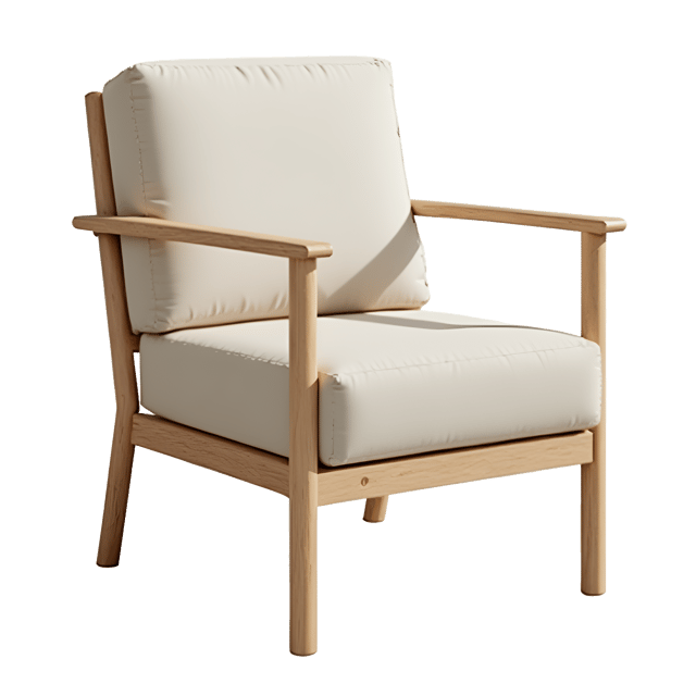 Free transparent PNG: Minimalist Armchair with Light Wood Finish and Gold Accents PNG
