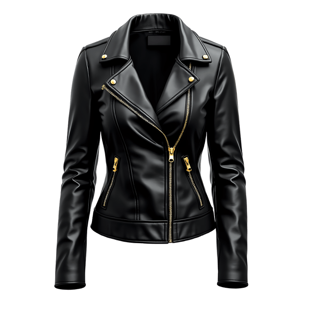 Free transparent PNG: Stylish Black Leather Jacket with Gold Zippers PNG
