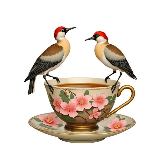 Free transparent PNG: Chinoiserie Bird Tea Cup with Cranes and Cherry Blossoms  Oriental Art Clipart, free download png