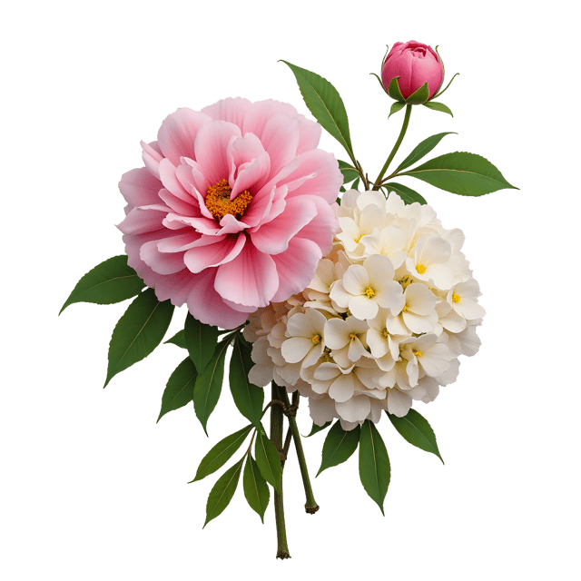 Free transparent PNG: Peony and Hydrangea Flowers PNG Clipart  Elegant Botanical Design Elements