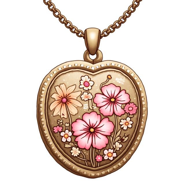 Free transparent PNG: Charming Silver Locket with Floral Motifs in Whimsical Cartoon Watercolor Style