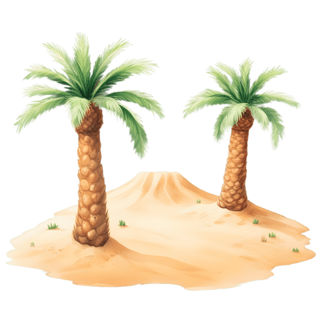 Free transparent PNG: Desert Oasis with Date Palms and Sand Dunes PNG Transparent Background